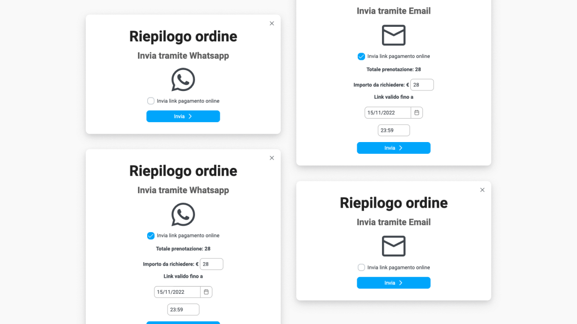 Envoi d’une demande d'acompte via WhatsApp ou e-mail