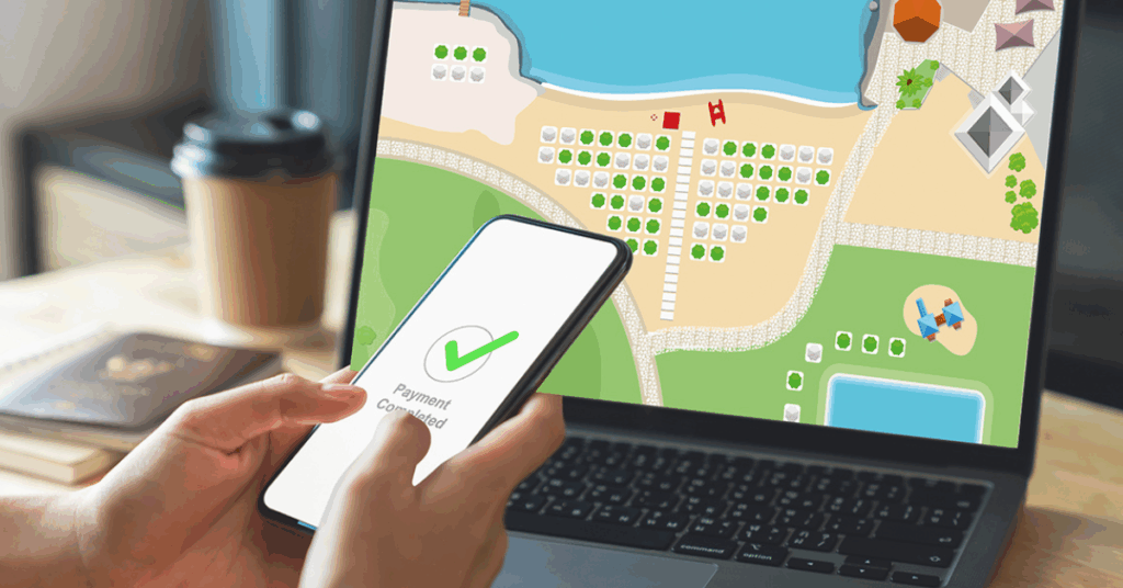 Un cliente prenota tramite smartphone il suo posto in spiaggia e può vedere la disponibilità dello stabilimento grazie alla mappa interattiva di Spiagge.it