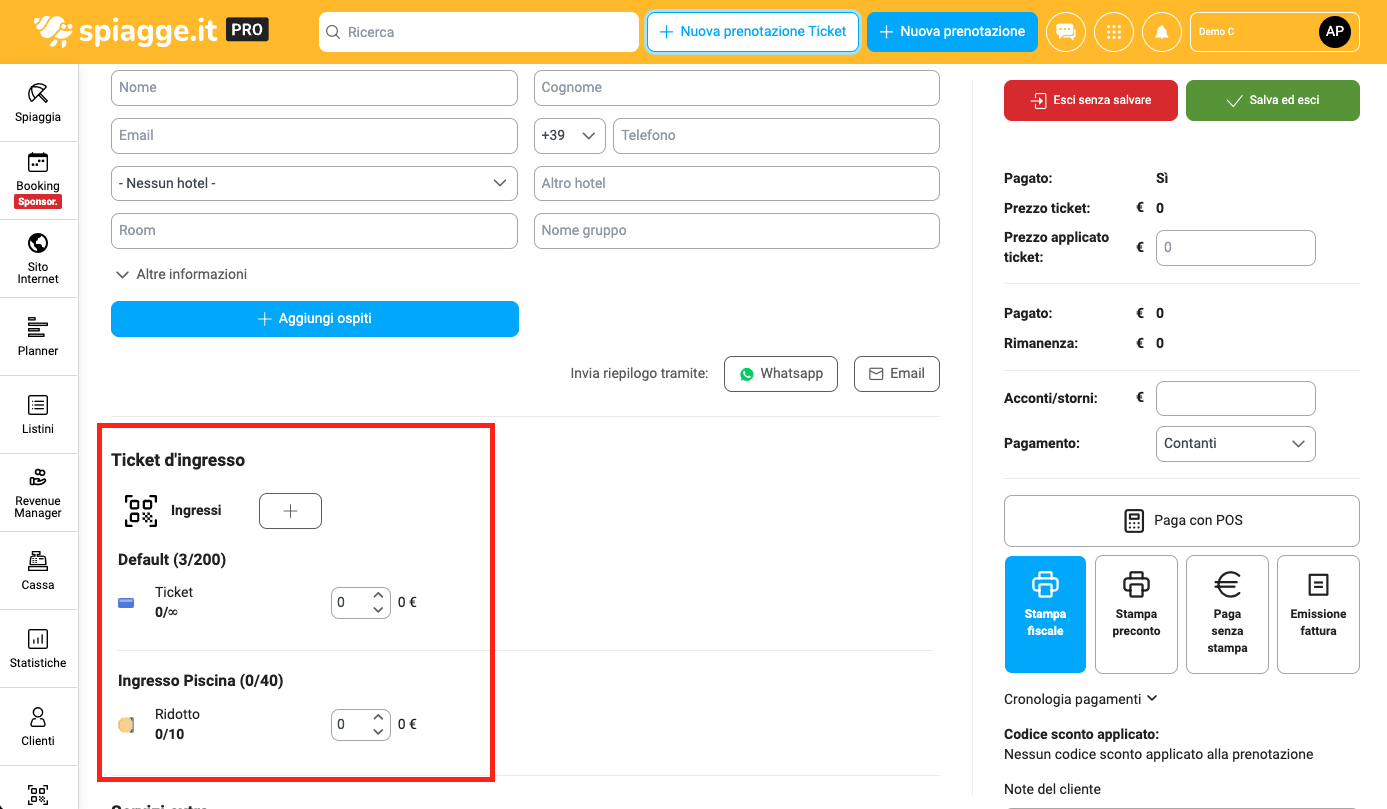 nuova prenotazione ticket